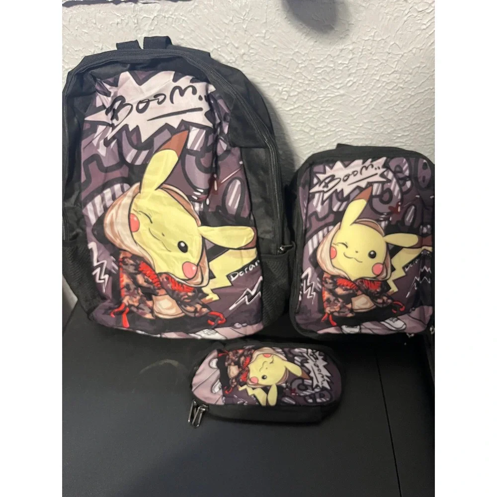 Pokemon Pikachu 3pc Backpack Set Streetwear Graffiti Lunch Bag Pencil Case NWOT